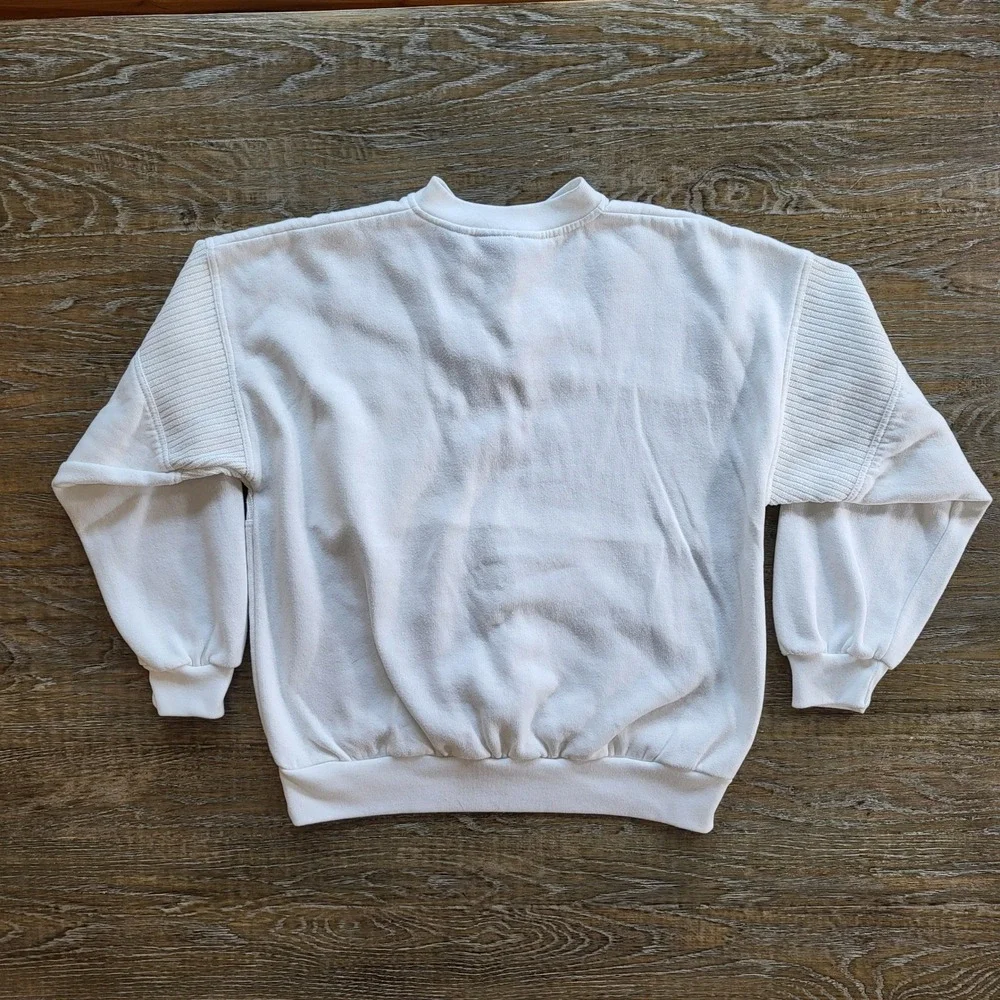 Vintage Triples White Henley Sweatshirt Mens Medium Ribbed Mixed Media Pocket